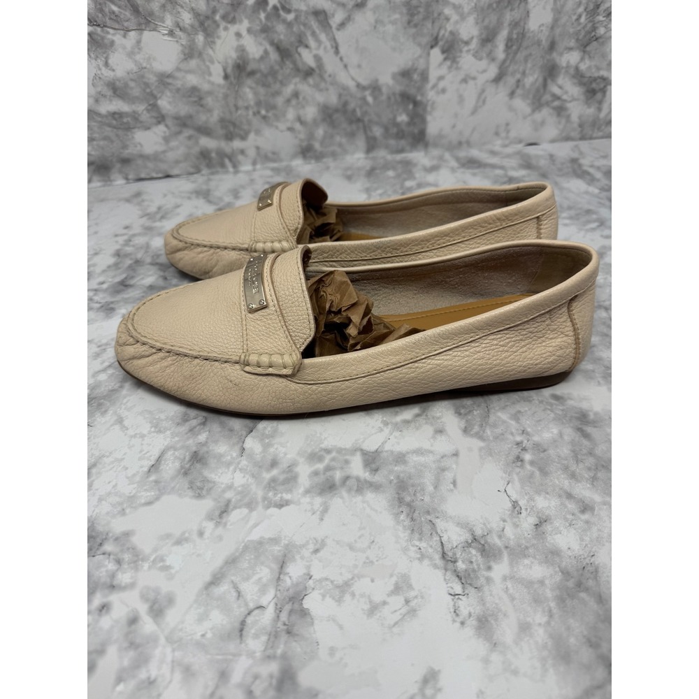 Coach  💛Pebbled Leather Driving Loafers Cream Beige Logo Hardware Flats 11 - Picture 6 of 11